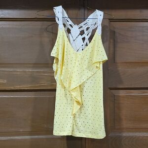 Maurices Yellow Tank with White Crochet Back Detail